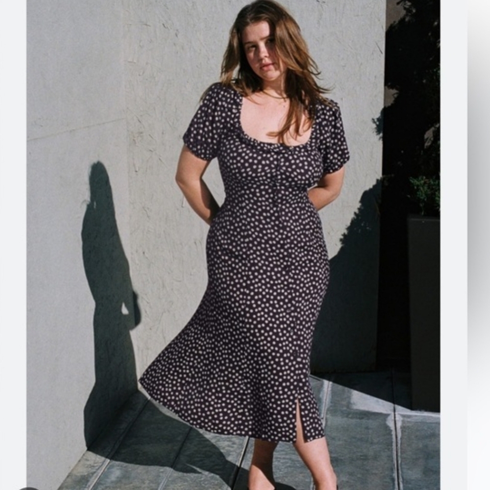 Reformation Black Midi Dress with White Daisy Print